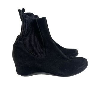 Aquatalia Black Bootie Marvin K Suede Chelsea Wing Ankle Boots 10 Womens Chic